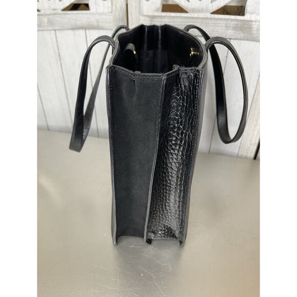 Nordstrom Black Leather Tote Bag Shoulder bag Croco Accent Career Carry All - Picture 3 of 9